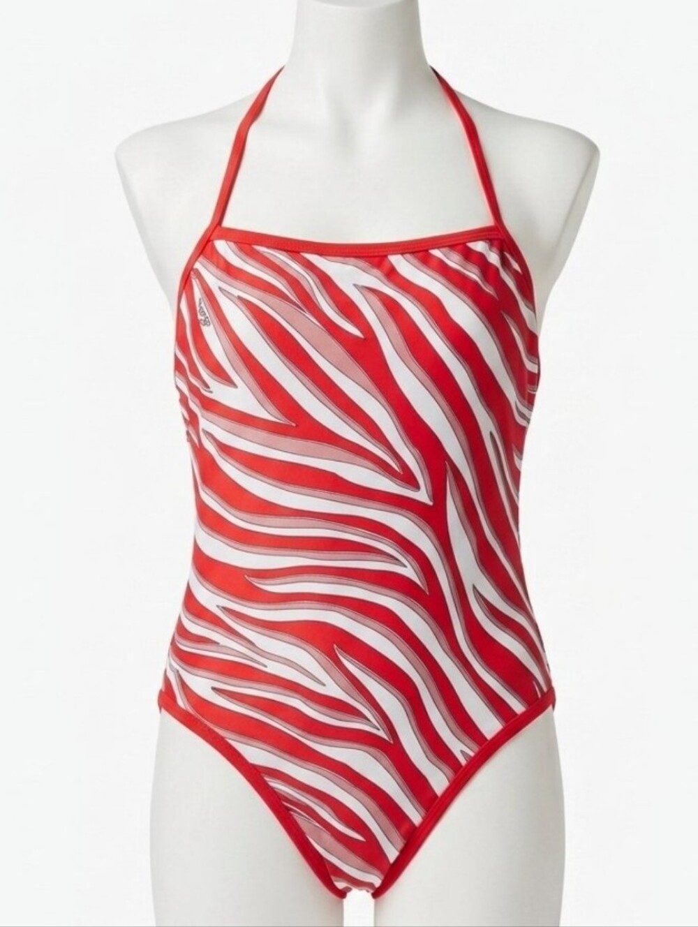 Red & White Zebra-Stripe One-Piece Swimsuit Sz 8
